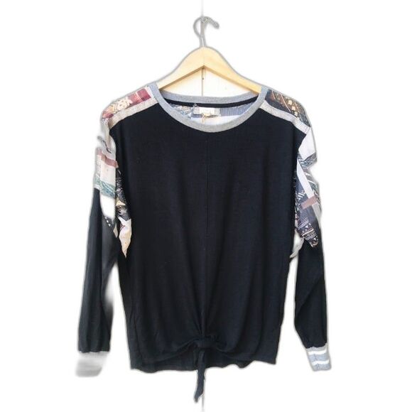 Anthropologie Tops - Anthropologie Tiny Pippa Black Tie Front Blouse Sheer Panels XS